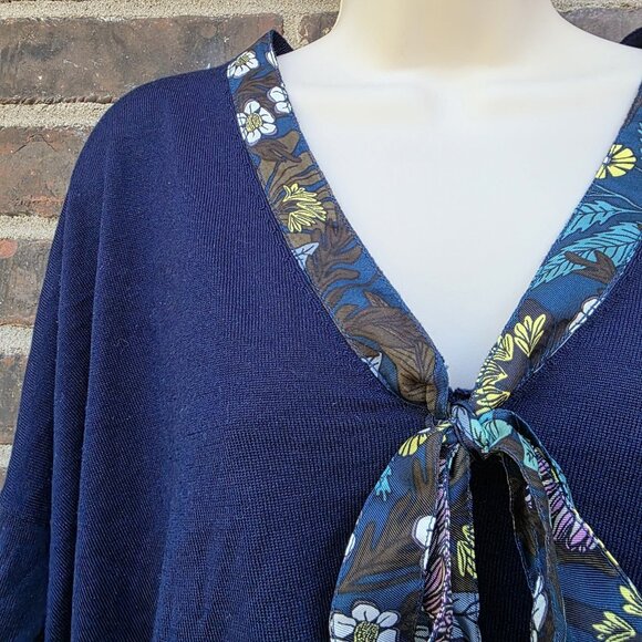 J. Crew Navy Blue X Abigail Borg Blue Merino Wool Tie-Neck Sweater Size M - Picture 7 of 7